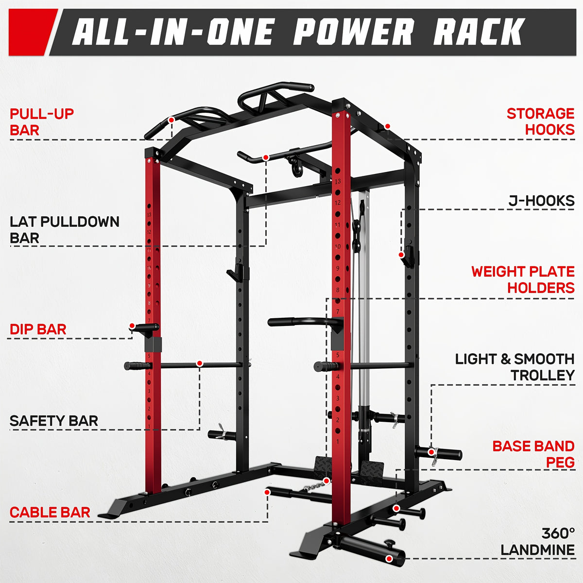 Mitonos C1-V4 Power Cage, 2000LBS Squat Rack with LAT Pulldown, Multi-Function Weight Cage Strength Training Machine, Workout Cage with More Attachments for Home Gym Garage