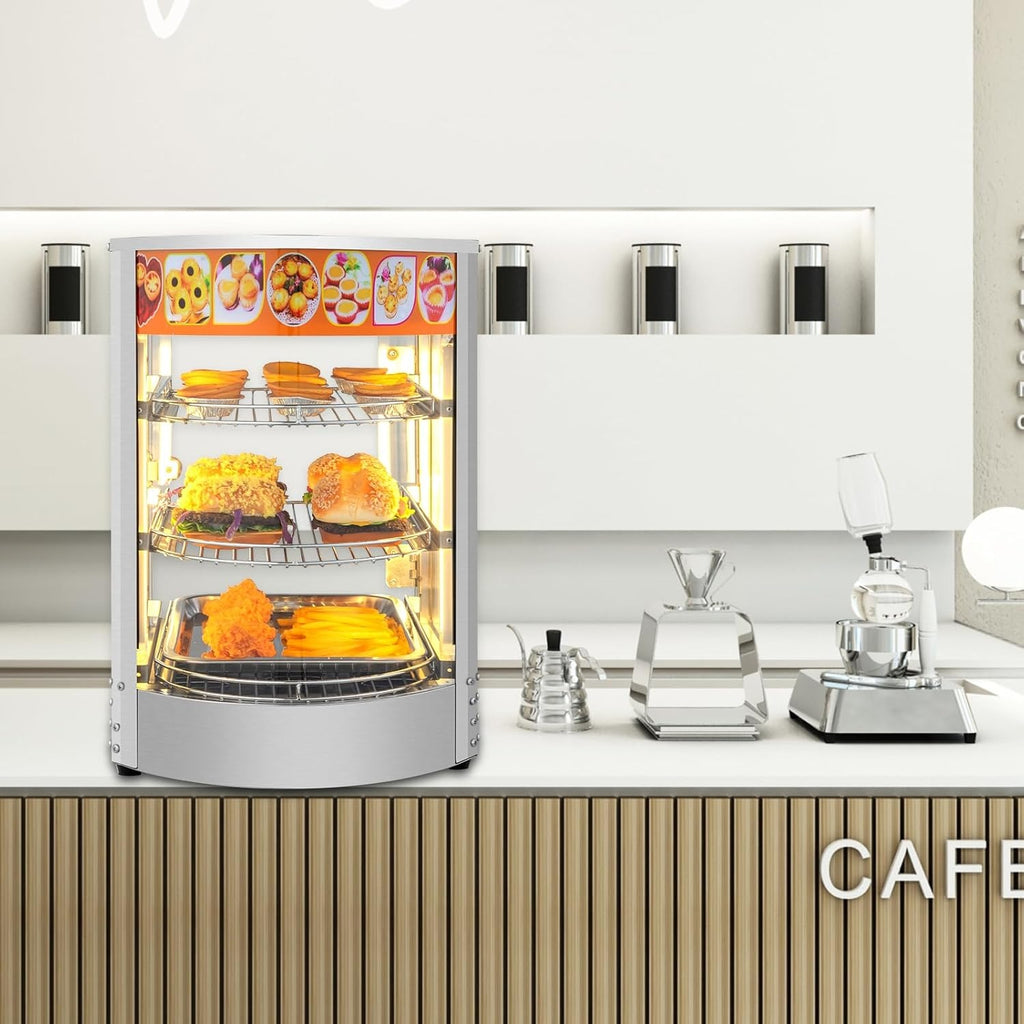 5-Tier Food Warmer Pizza Warmer Countertop, Food Warmer Display Pretzel Warmer with LED Lighting Removable Shelves Glass Door, Pastry Display Case for Buffet Restaurant Cafe, 110V 800W