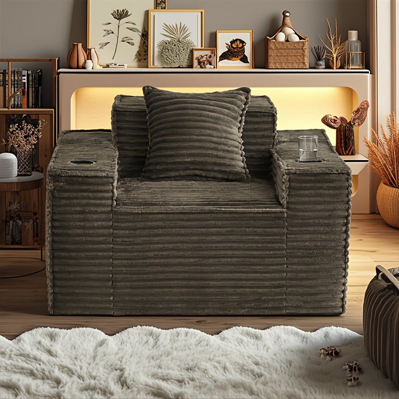 43.3-80.7" Corduroy Living Room Sofa, 3 Setaser Deep Seat Couch With 3 Lumbar Pillows, Comfy Boneless Sofa Modern Compressed Couch For Bedroom, Office, Apartment