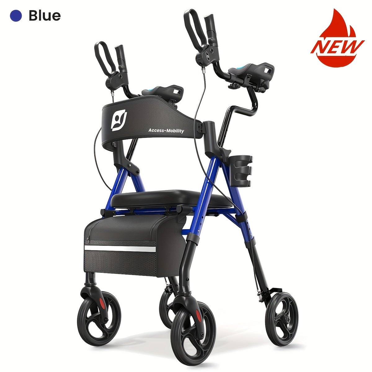 Maidesite Upright Walker, Stand Up Rollator Walker with Padded Seat and Backrest, Foldable Walker with Seat, Compact Folding, Fully Adjustment Frame, 8" Big Wheels for All Terrain, Ergonomic Seat and Backrest, Walkers for Seniors, Red