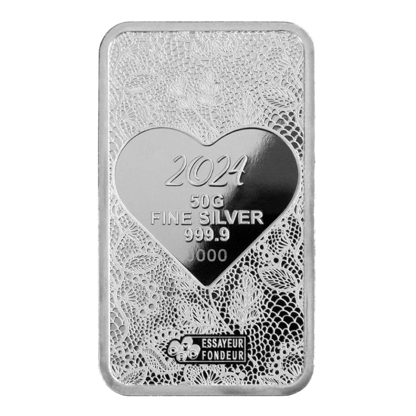 2024 Pamp Love is Precious Heart Holographic 50 Gram Silver Bar - In Assay