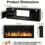 80" TV Stand Fireplace with 36" inch Electric Fireplace Up to 90" TVs, LED Light Entertainment Center, 80" Modern Wood High Gloss with Highlight Storage Cabinet for Living Room