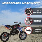 49cc 2-Stroke Mountain Dirt Bike, Gas Power Motocross, Off Road Mini Motorcycle, Pocket Motorbike With Front Rear Disc Brakes, Maximum Speed Up To 20mph, Without Battery
