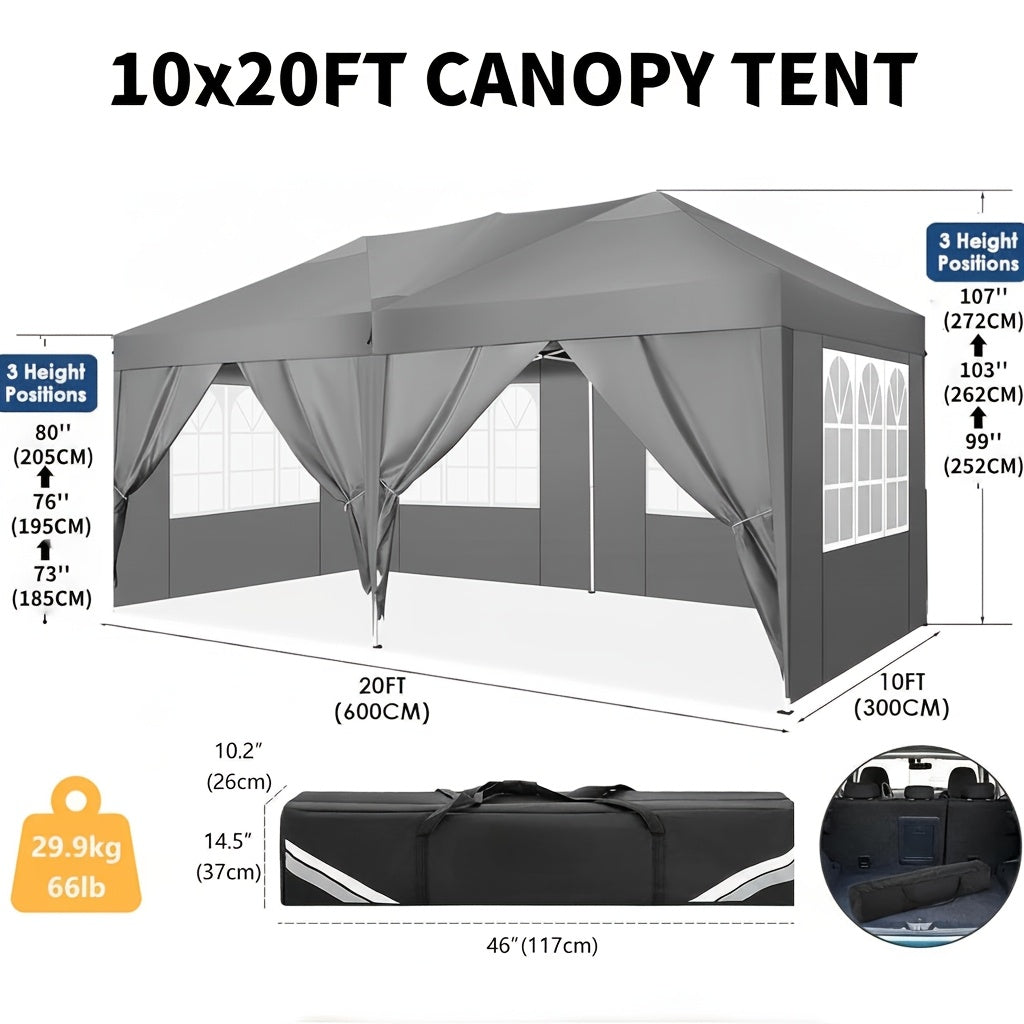 10x30ft/10x20ft Pop-up Canopy Tent, Canopy with 8 Removable Sidewalls, with Sandbags And Carry Bag, Three Adjustable Heights, Perfect for Patios, Lawns And Gardens, Event Parties, Market Stalls