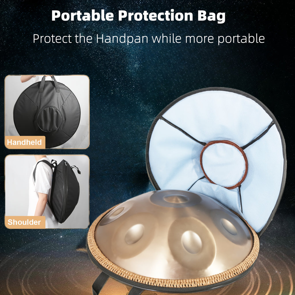 440Hz 10 Notes Handpan Drum, 22 Inch D Minor Kurd Hand Drum Instrument with Drum Bag, Dust-Free Cloth, Mallets, Stand, Sound Stickers for Adults Beginners, for Meditation, Music Therapy & Live Performances, Premium Steel