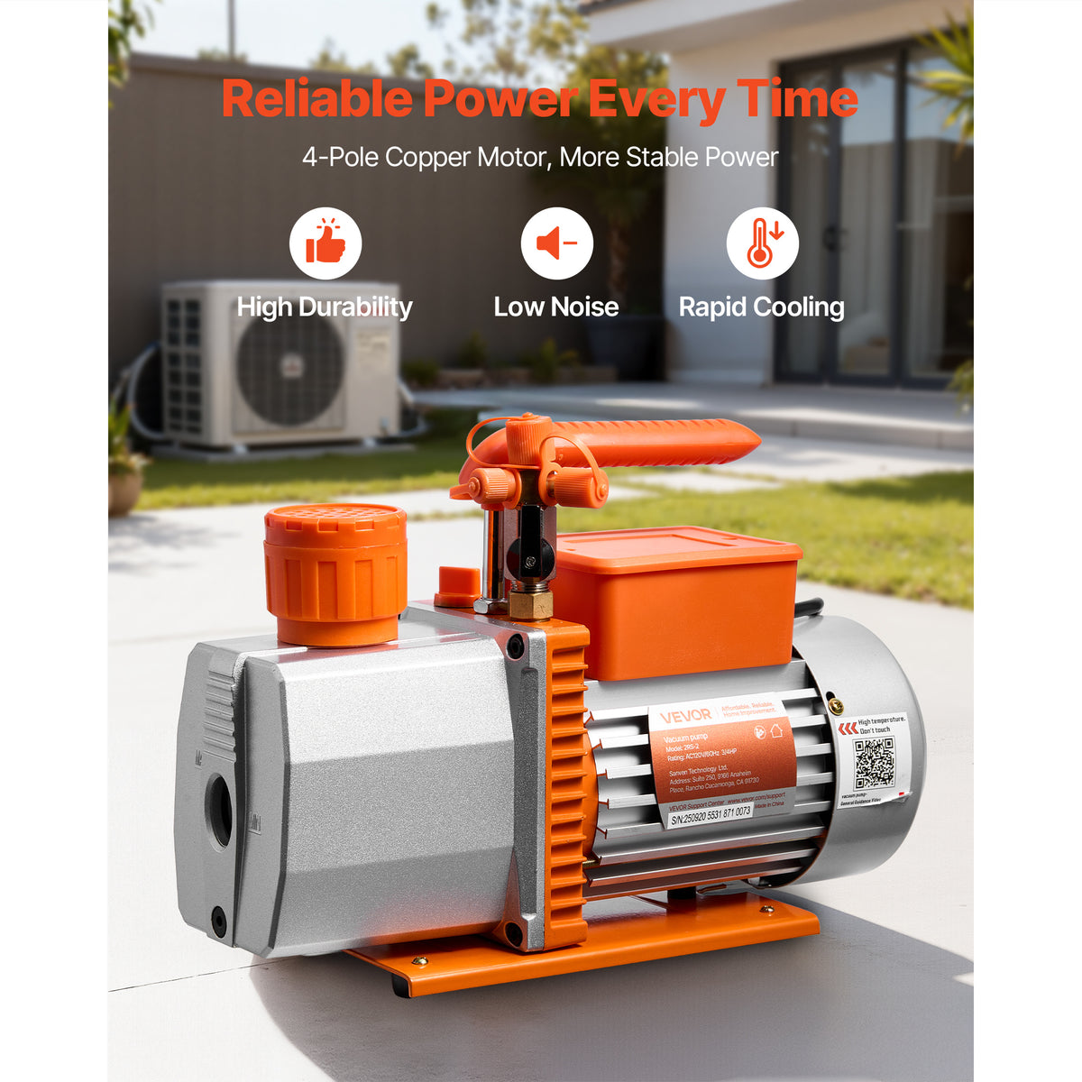 VEVOR Vacuum Pump, 7 CFM 3/4 HP, HVAC Two Stage Rotary Vane AC Vacuum Pump, for R22 R410a R1234YF R32, 4 Pole Motor, for Automotive Air Conditioner Maintenance Resin Degassing, Oil Included