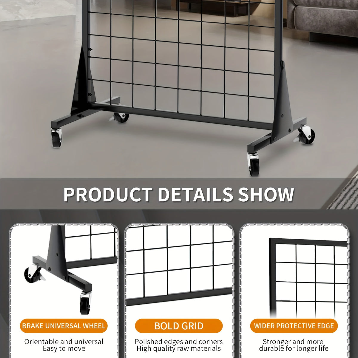 3-Pack 2' X 5.5' Ft Gridwall Panel Mesh Display Stand Heavy Movable Floorstanding Grid Wall Panels with Mute Wheel