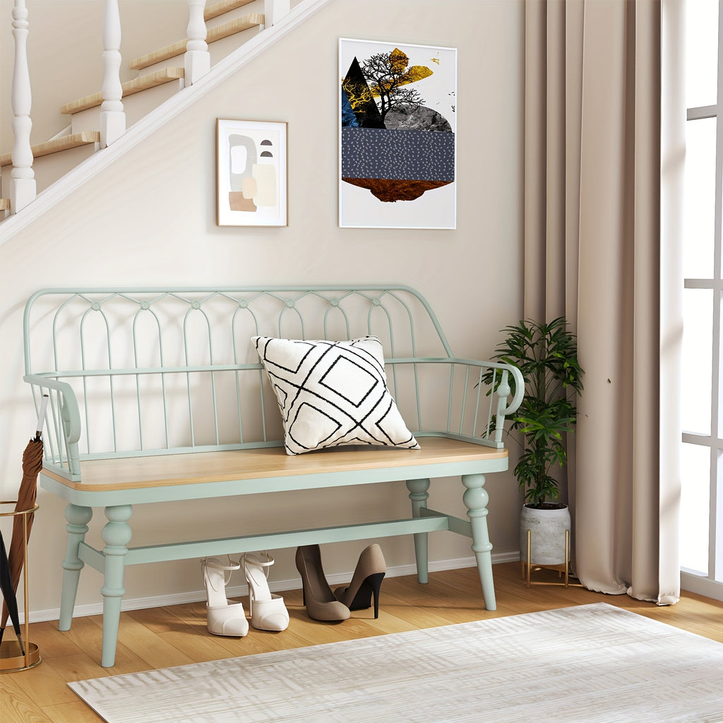 Entryway Bench, Spindle Back Wooden Dinning Bench, Farmhouse Foyer Bench for Entryway, Living Room, Dinning Room, Mudroom, HLR