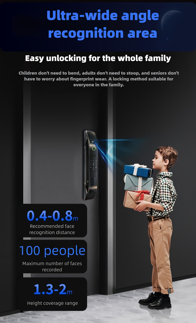 Modern AI Smart Lock with 3D Facial & Fingerprint/Palm Vein Biometric Entry, Keyless Door Lock Suitable for Home/Office, Remote Video Intercom System, Mobile App, Password/Key Entry, Smart Door Lock for Apartments