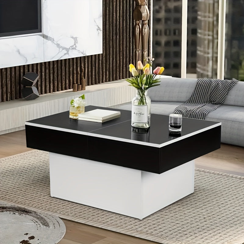 Modern Coffee Table with Sliding Marble Top and Hidden Storage