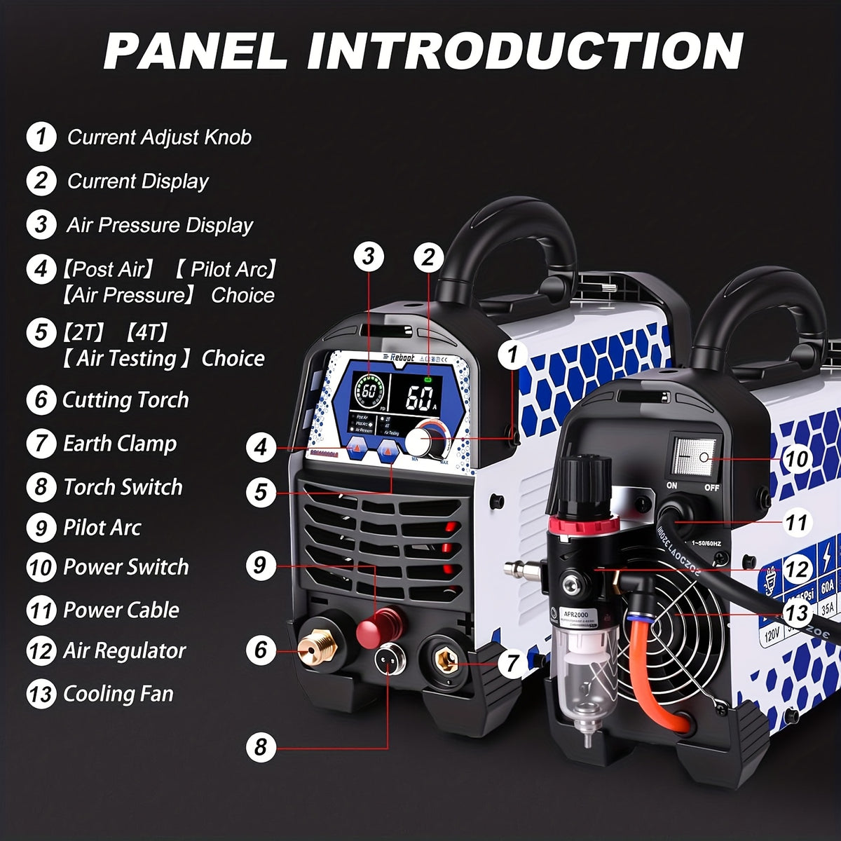 Reboot Plasma Cutter Non-High Frequency Non-Touch Pilot Arc, 120V/240V Dual Voltage, 1 Inch Max Cut 5/8 Inch Clean Cut, Mesh Cutting, 2T/4T, Large LED Display for Beginners