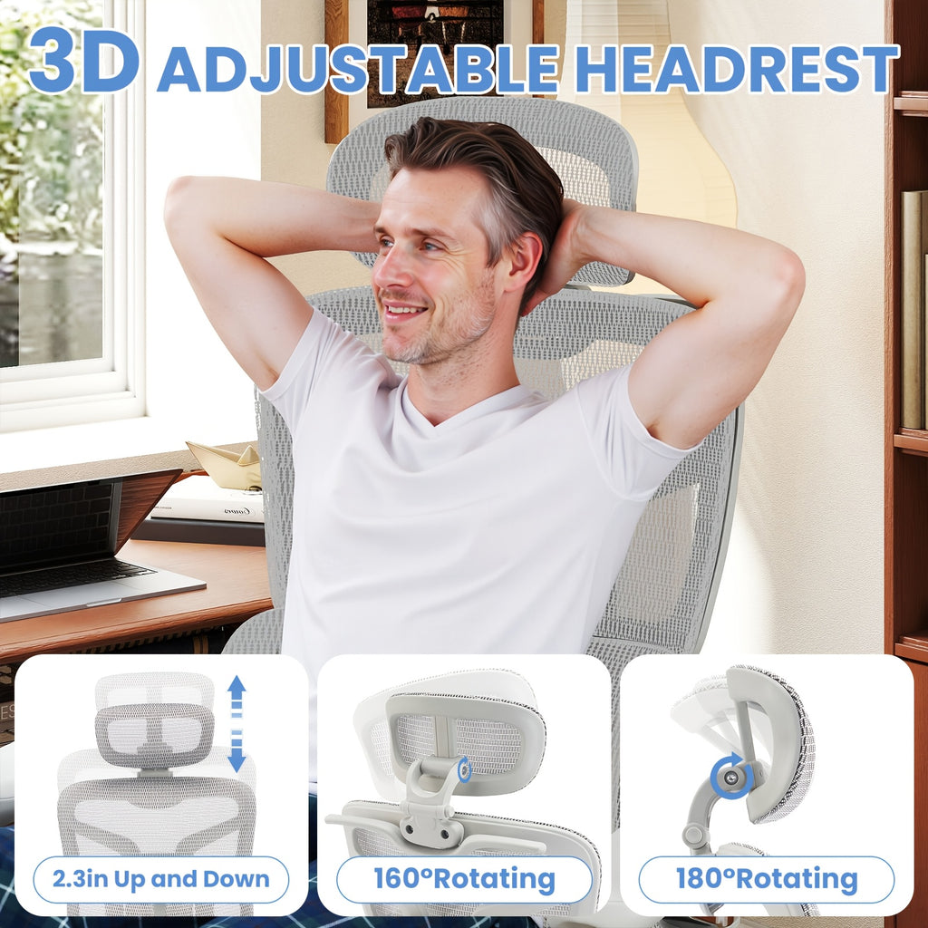 MOJAY Ergonomic Office Chair with Footrest, Big And Tall Desk Chair with Lumbar Support, High Back Home Desk Chair for Long Desk Work, Swivel Rolling Computer Seating with 6D Armrest for Home Office