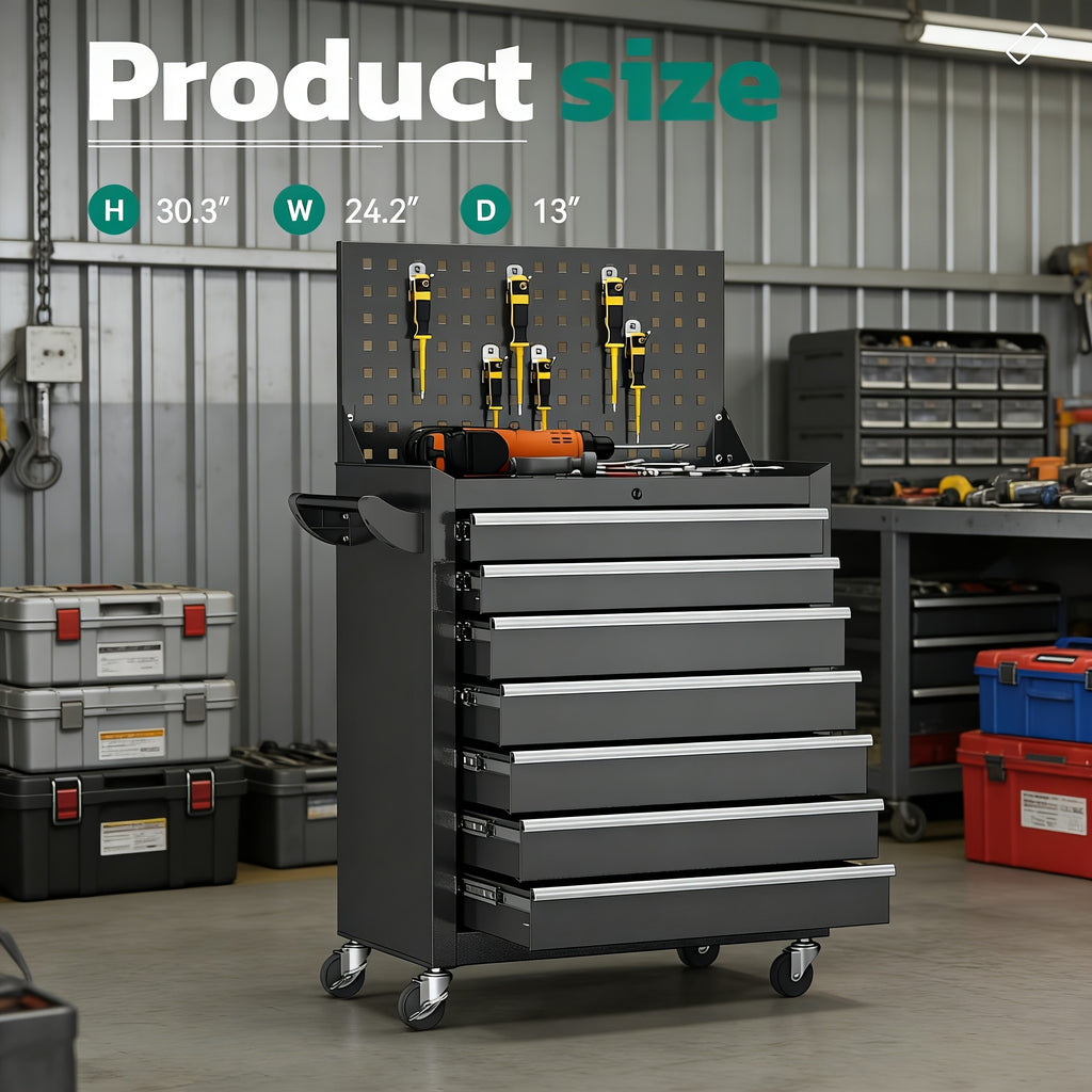 [Rolling Tool Chest] 7-Drawers Rolling Tool Chest Cabinet with Wheels - Keyed Locking System, Non-Slip Mat for Garage Warehouse Workshop