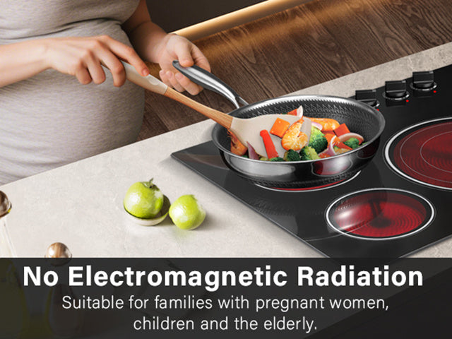 5 Burner Countertop Electric Cooktop, 30 Inch Built-in Ceramic Stove Top, 30" Radiant Electric Stove Top With Knob Control, Hot Surface Indicator, 9000W, 220V-240V Hard Wire(No Plug)