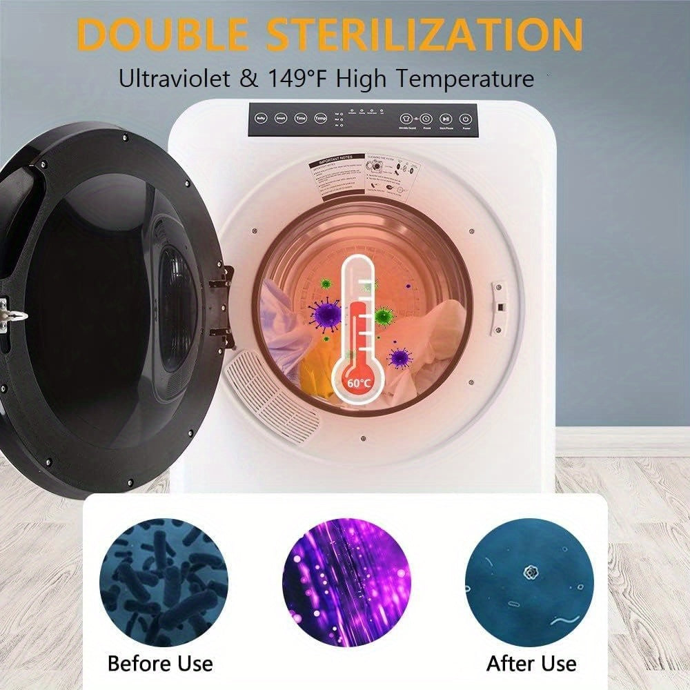 13.2LBS Portable Clothes Dryer for Apartments - 3.5 Cu.Ft Compact Front Load Dryer with LCD Touch Panel, Stainless Steel Tub & Quiet Operation, for Home, Dorm, RV
