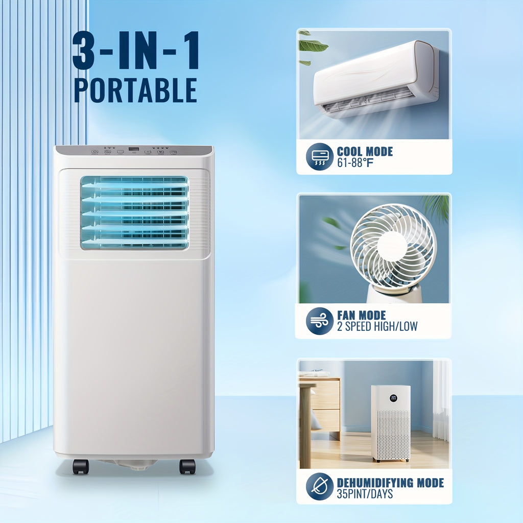 Portable Air Conditioner 8000 BTU, Remote Control, Fan Mode, Cools 250sq. Ft, 24 Hour Timer, Quiet Operation, 2 Fan Speed for Bedroom Office Home Dorm
