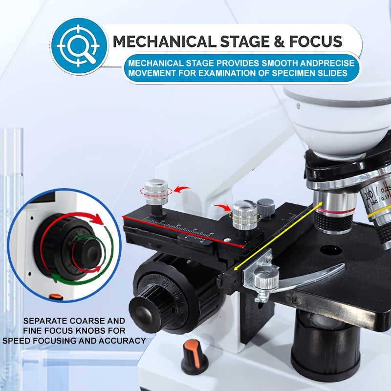 Professional Biological Optical Compound Trinocular Microscope, Upgraded 100X Objective, 40X-5000X Magnification, Upgraded Reticle And Abbe Condenser, Coaxial Coarse And Fine Focus, with Wide-Angle Eyepieces