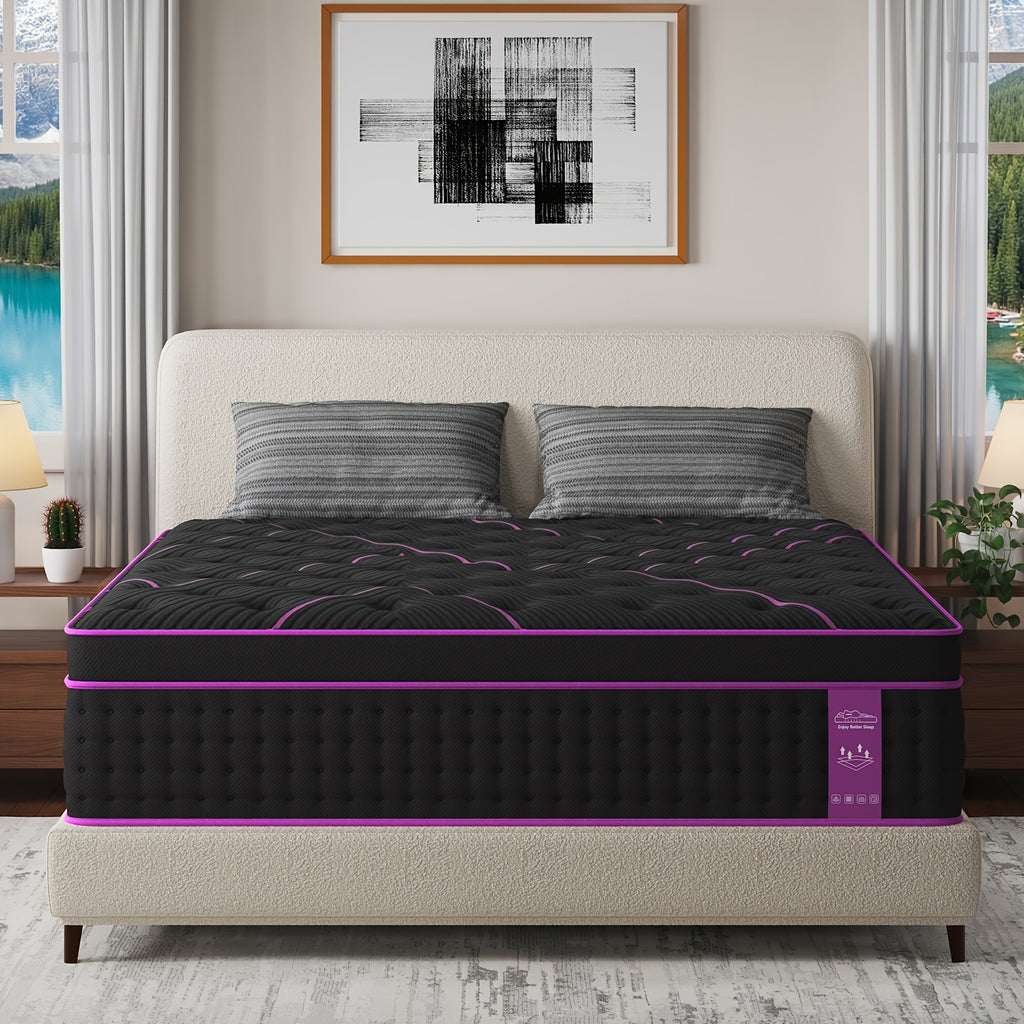 12-Inch/14-Inch Hybrid Mattress, Twn, Full Queen &King Sizes, Ergonomic Support, Individually Wrapped Springs & Memory Foam, Medium Firm
