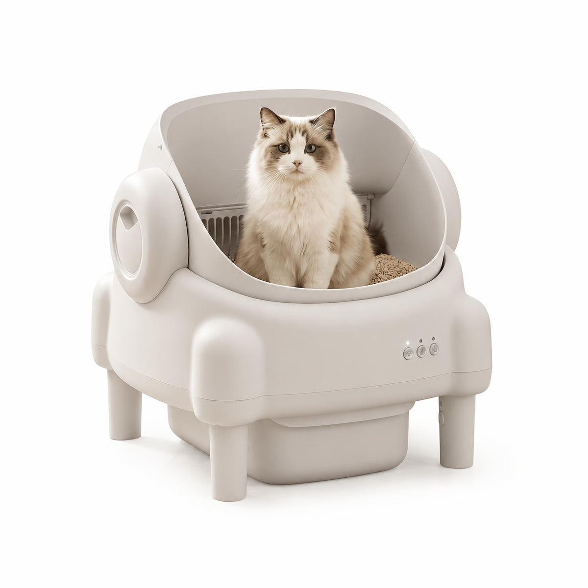 ECORUI Self Cleaning Litter Box, Automatic with App Control for Multiple Cats, Safety Sensors, Odor Control, Large Waste Bin, Includes 2 Liners, Cream White, Certified Refurbished