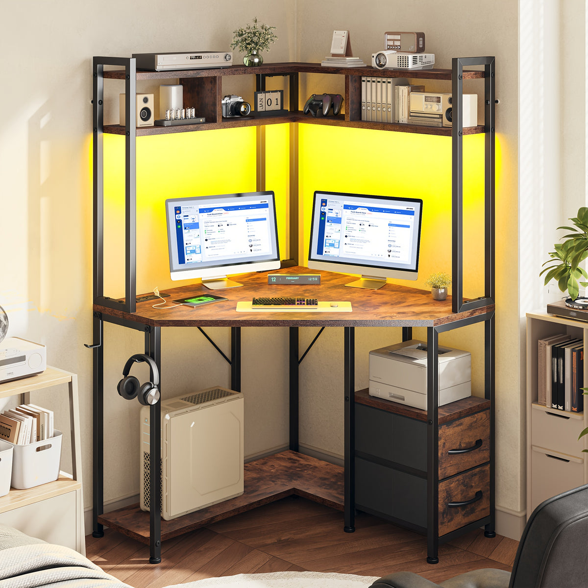 Computer Desk with Hooks And Storage, Ample Storage Space, Suitable for Various Space Uses