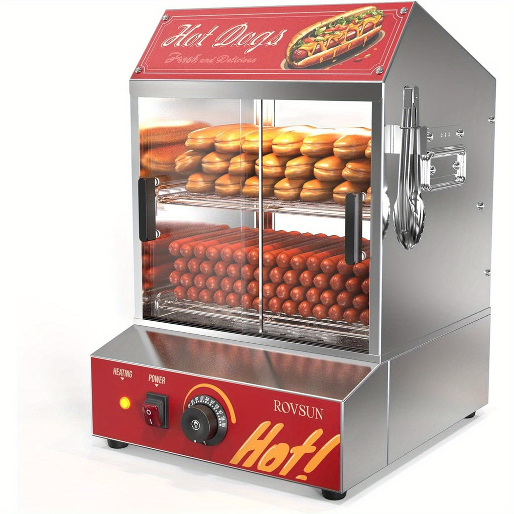 31.7QT/30L Hot Dog Steamer, Hut Steamer Hot Dog Steamer with Bun Warmer Cooker 175 Hot Dogs & 40 Buns Capacity with Removable Shelves Food Clip for Party Event Concession Stand 2-Tier
