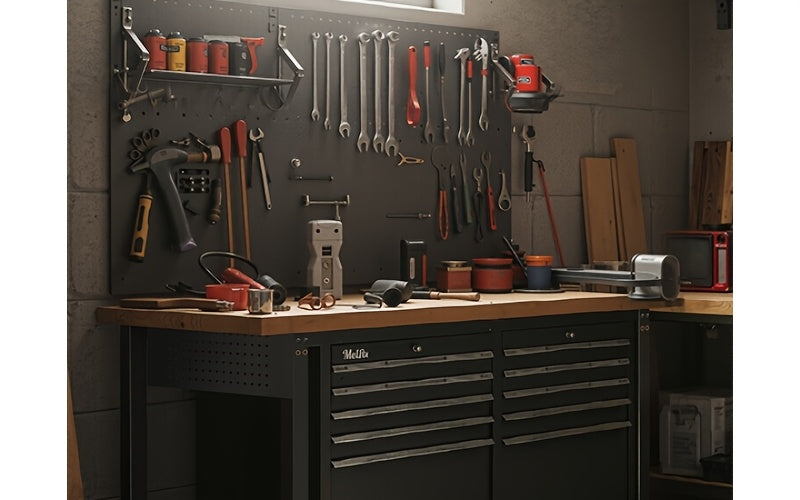 MUWOOD 48" 60" 96" Adjustable Workbench with Power Outlet, Heavy Duty Garage Table, 2000/5000 LBS Load, Pegboard & Thick Rubber Wood Top, Height Adjustable 28"-40" for Workshop, Home, Office