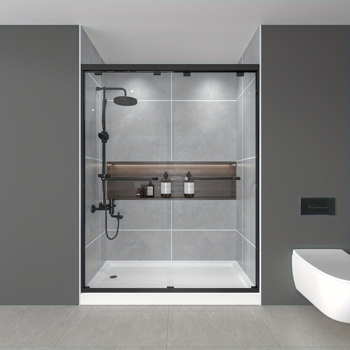 56-60" W x 72" H Modern Double Sliding Shower Door - 1/4" (6mm) ANSI/SGCC Tempered Glass, Fingerprint-Resistant, Matte Black/Brushed Nickel Aluminum Frame & Stainless Steel Hardware, Heavy-Duty Sliding Mechanism, Clear Glass Panels for Bathroom, Spa, Hote