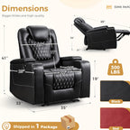 Power Recliner Chair with USB Ports And Cup Holders - Overstuffed Electric Home Theater Seating Faux Leather Reclining Furniture with Hidden Arm Storage, Easy to Clean (Black)