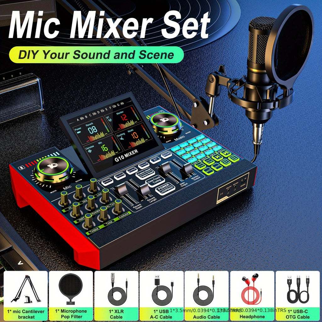 Podcast Equipment Bundle, Recording Studio Package with Voice Changer, Live Sound Card - Audio Interface for Laptop Computer Vlog Living Broadcast Live Streaming Plug And Play PC Computer Kit with Professional Chipset For, Gaming, Singing