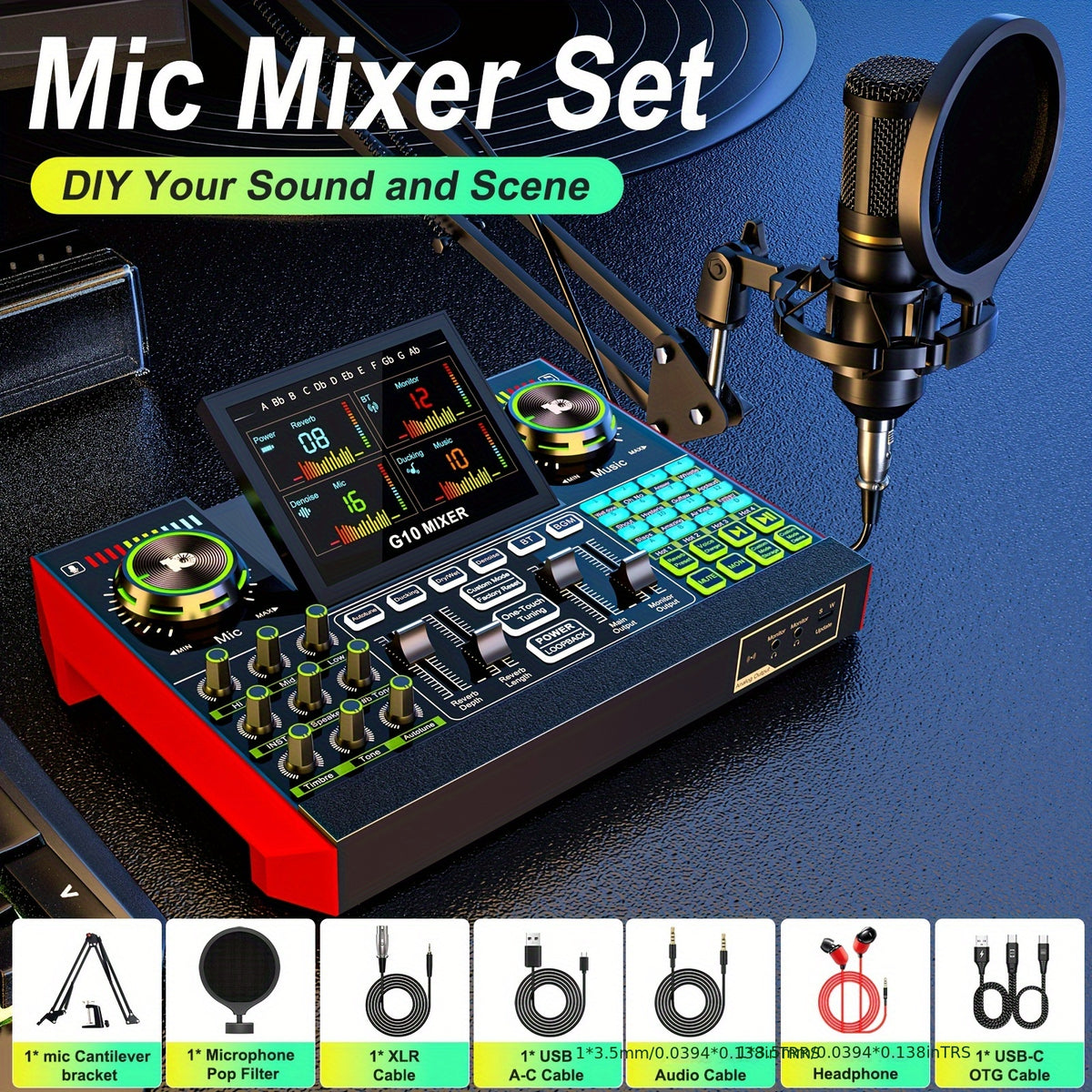 Podcast Equipment Bundle, Recording Studio Package with Voice Changer, Live Sound Card - Audio Interface for Laptop Computer Vlog Living Broadcast Live Streaming Plug And Play PC Computer Kit with Professional Chipset For, Gaming, Singing