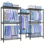 Extra Large Heavy Duty Clothes Rack, 2 Hanging Rods, 11 Dividers, 4 Installation Methods, 1100lb Load Capacity, Size 77"W x 17.7"D x 77"H, Free Standing Metal Wardrobe