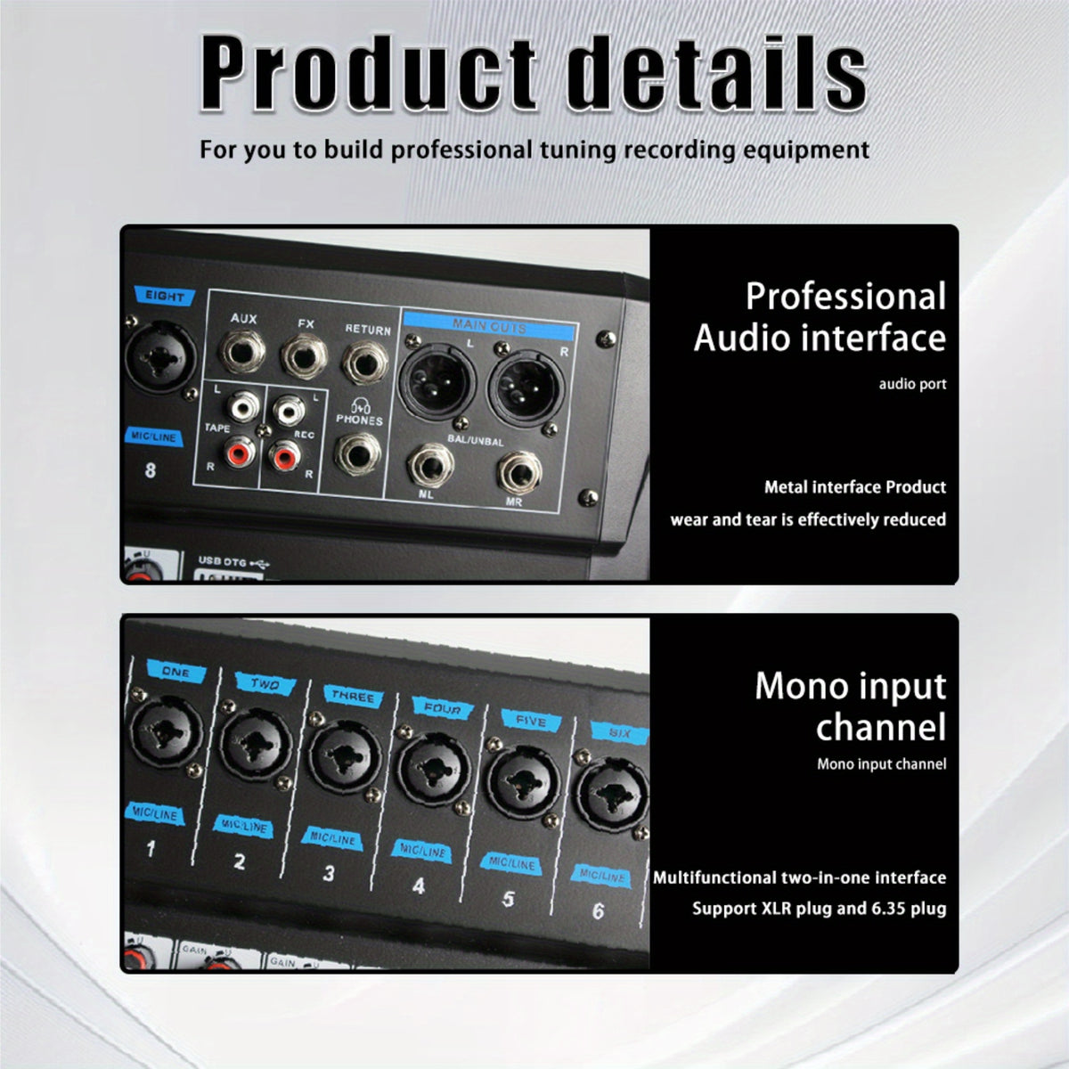 [Audio Mixer Board] 8/12 Channel Audio Mixer Board with Mobile Wireless Control, 48V Phantom Power, 250+ Sound Effects & 3-Band EQ Suitable for Karaoke, Live Band, Stage, Conference,, for Theater, Pub, Party, Recording System