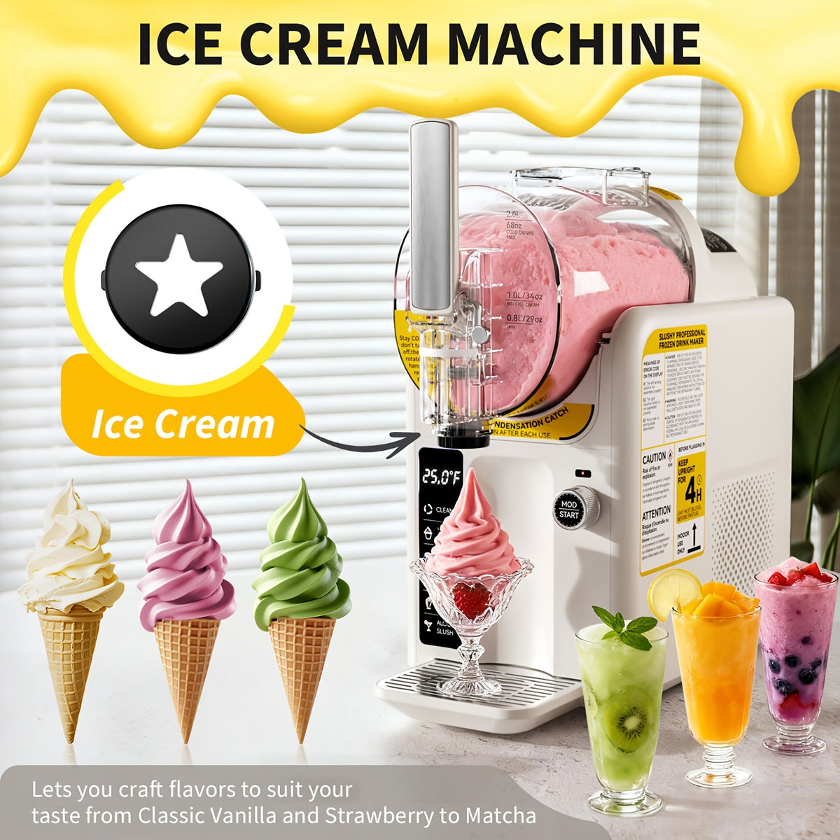 2in 1 Ice Cream Maker Slushie Machine for Home - 88oz Slushy Machine Maker No Ice Needed Self Cleaning, Frozen Drink Machine, 5 Preset for Soft Ice Cream, Slushies, Margarita, Frappes, Milkshakes
