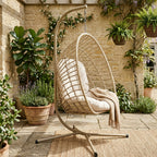 Hanging Egg Chair with Stand Only for Outdoor, Foldable Rattan Wicker Hammock Egg Swing Chair for Porch Patio Garden, 350LBS Capacity, Beige