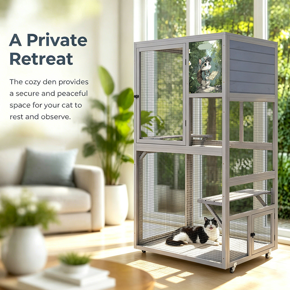 Catio on Wheels for Patio, Outdoor Cat Enclosure Window Access