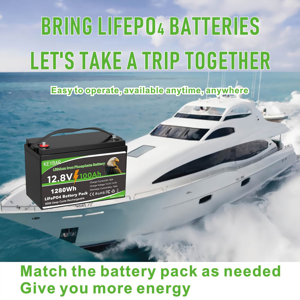 12V Lithium Battery 100AH with BMS And 8000 Deep Cycles 12V 100AH Lifepo4 Battery Grade A Cells for Marine Trolling Motor RV Camping Solar Golf Cart Off-Grid
