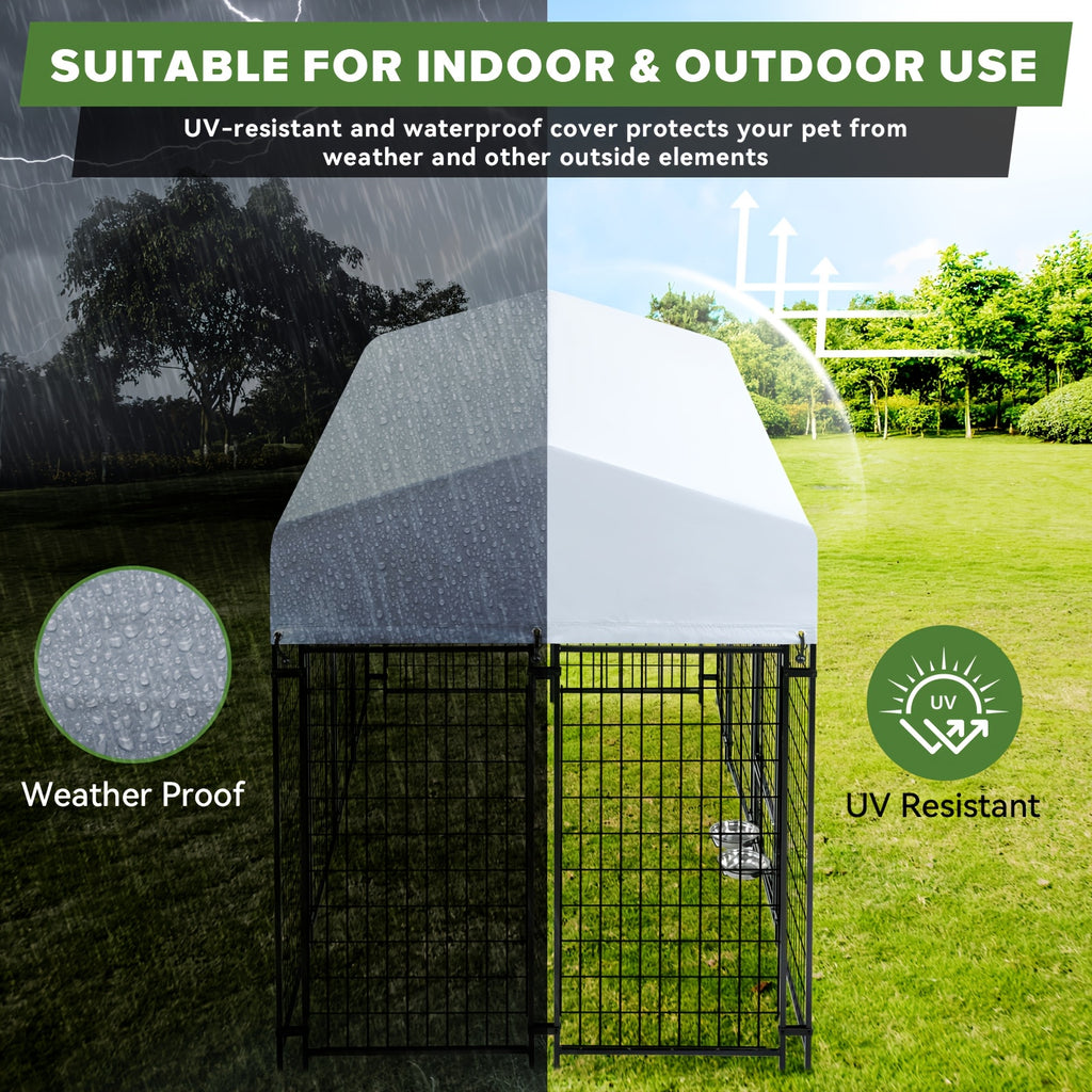 [Heavy Duty Dog Kennel] Oranland 7.8*4.3*5 Heavy Duty Dog Kennel Outdoor For Large Dogs -2025 New Design Space Efficient Welded Steel Playpen With Upgraded Secure Lock & UV-Resistant Roof & 2 Rotating Bowls Small/Medium/Large Dogs)