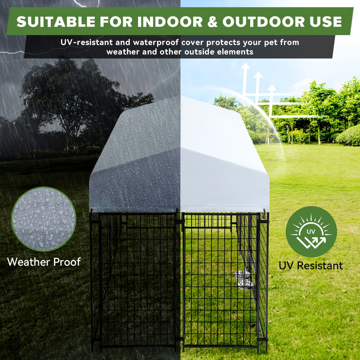 [Heavy Duty Dog Kennel] Oranland 7.8*4.3*5 Heavy Duty Dog Kennel Outdoor For Large Dogs -2025 New Design Space Efficient Welded Steel Playpen With Upgraded Secure Lock & UV-Resistant Roof & 2 Rotating Bowls Small/Medium/Large Dogs)
