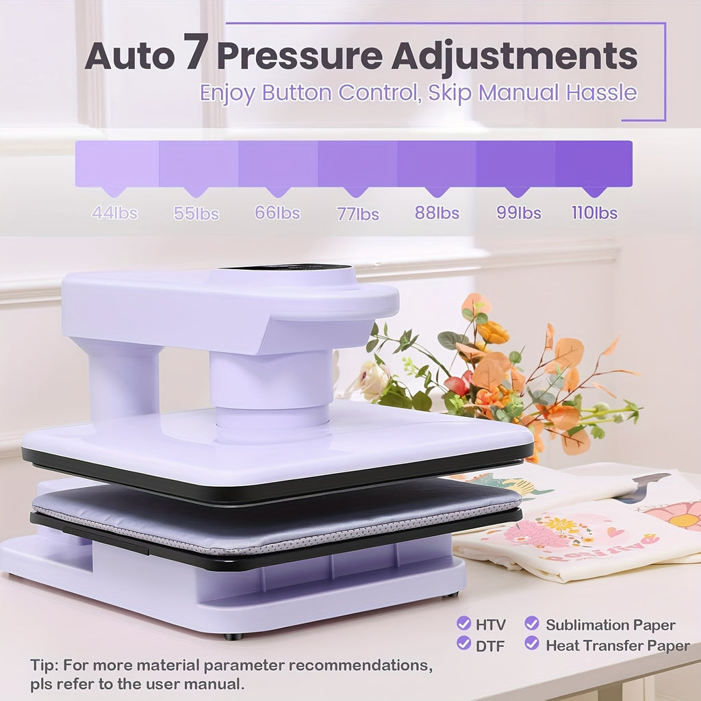 15x15 Inch Swivel Auto Heat Press Machine, 360° Swing Away Smart T-Shirt Printing W/Auto Press & Auto Release & Auto-Off, 7 Adjustable Pressures & 1.85" Higher Heating Height For HTV, Dual-tube Heatinbg, Sublimation, Heat Transfer Projects