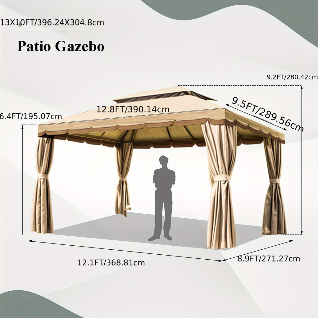 Outdoor Patio Gazebo 10'x13', Heavy Duty Party Tent & Shelter With Double Roofs, Mosquito Nettings And Privacy Screens For Patio Lawn And Garden, Brown