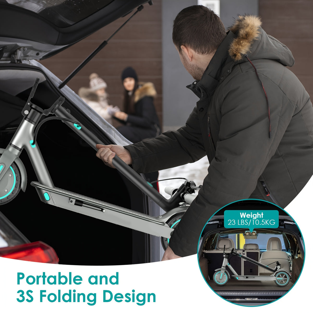 Foldable Electric Scooter 350W Motor,8.5" Solid Tires,19 MPH Speed, Display, 3-Speed,Large Battery - Portable -Scooter for Urban Commuting,Suitable for Adults
