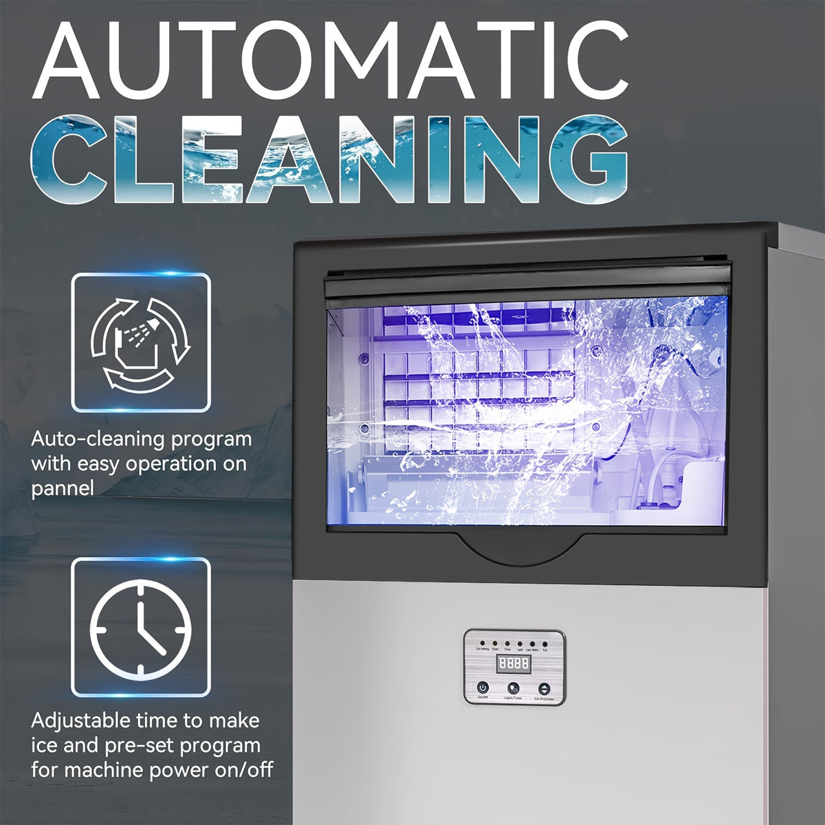 Commercial Ice Maker Machine 100LBS/24H with 13LBS Storage Bin, Freestanding/Under Counter Ice Machine for Home/Party/Bar/Restaurant, Include Water Filter, Scoop, Connection Hose
