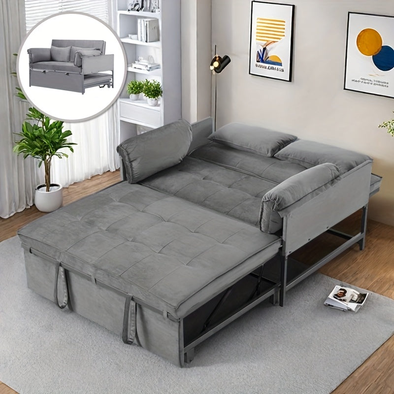 3-In-1 Pull-Out Sofa Bed, 5-Position Adjustable Backrest Velvet Futon Couch with Side Storage Pockets, Metal Frame Sleeper Sofa for Small Apartment, Dorm, Guest Room, 3 Colors Available