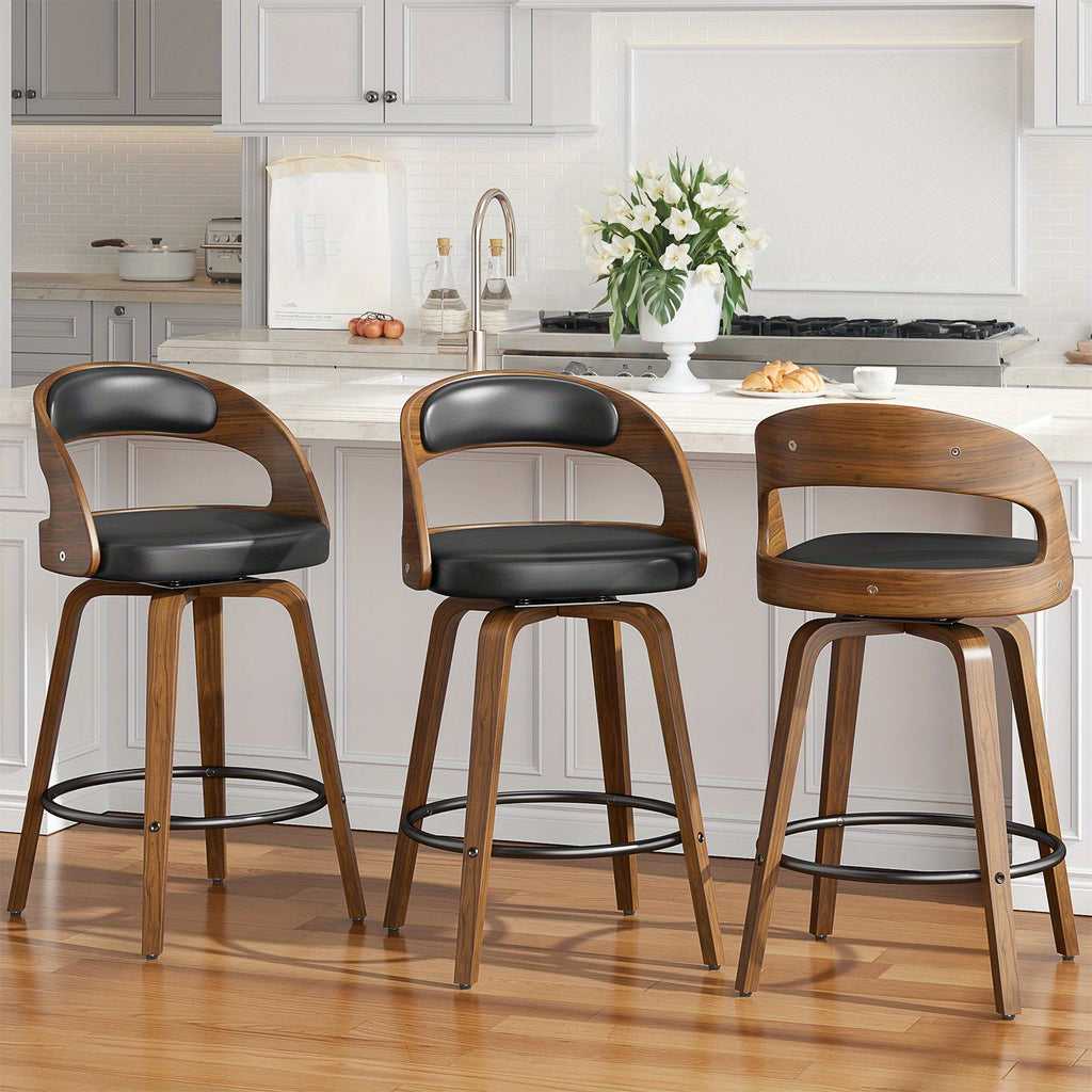 3/4pcs Modern Upholstered Bar Chair Set, 26" Counter-Height Stools With Thick Soft Cushion, Ergonomic Back Support, Solid Wood Legs & Footrest For Kitchen Island