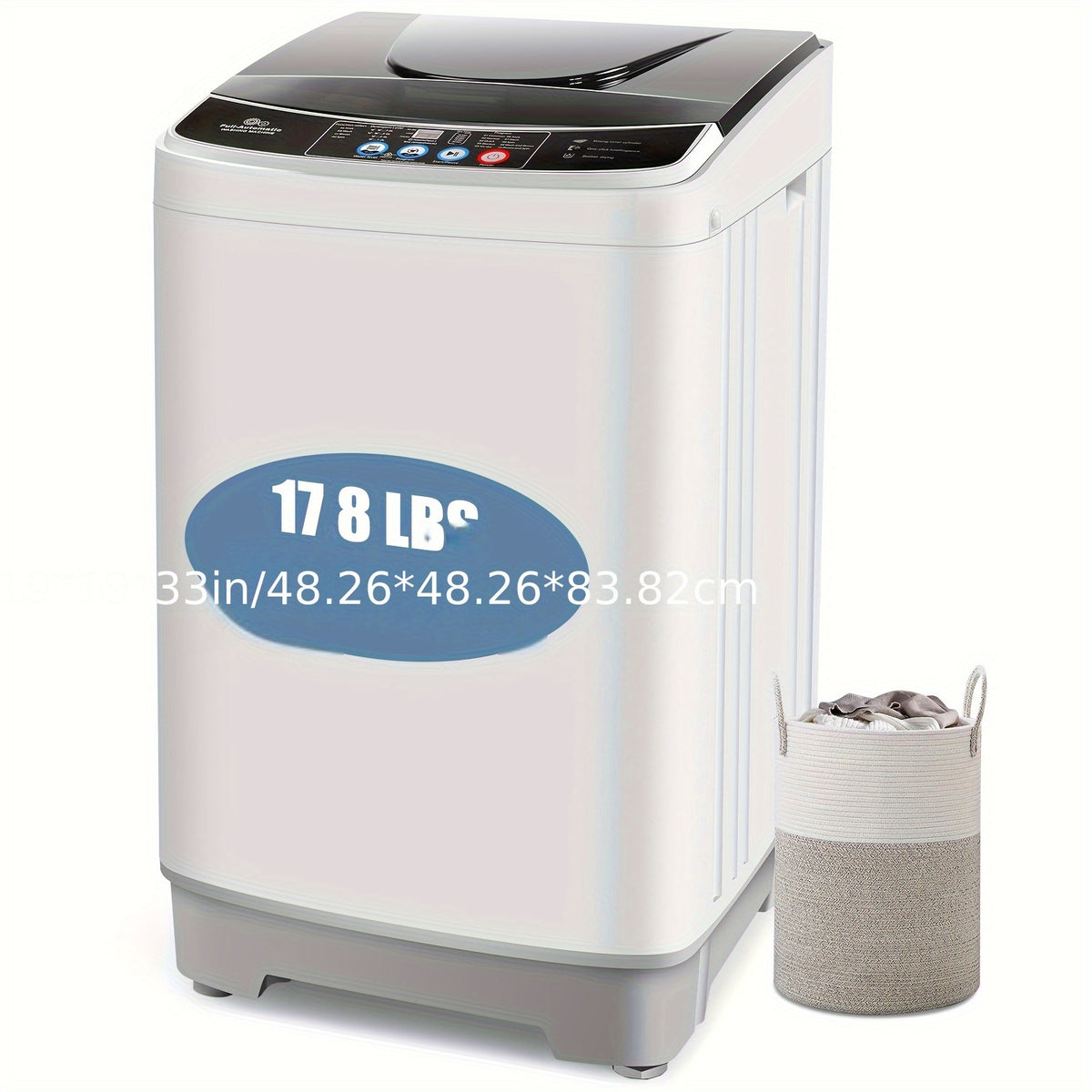 Portable Washing Machine 17.8Lbs/20Lbs Capacity, 2.4 Cu.Ft Full-Automatic Portable Washer Machine with 10 Programs And 8 Water Levels Selections, Low Noise, LED Display, Washing Machine for Apartment, Home, Dorms