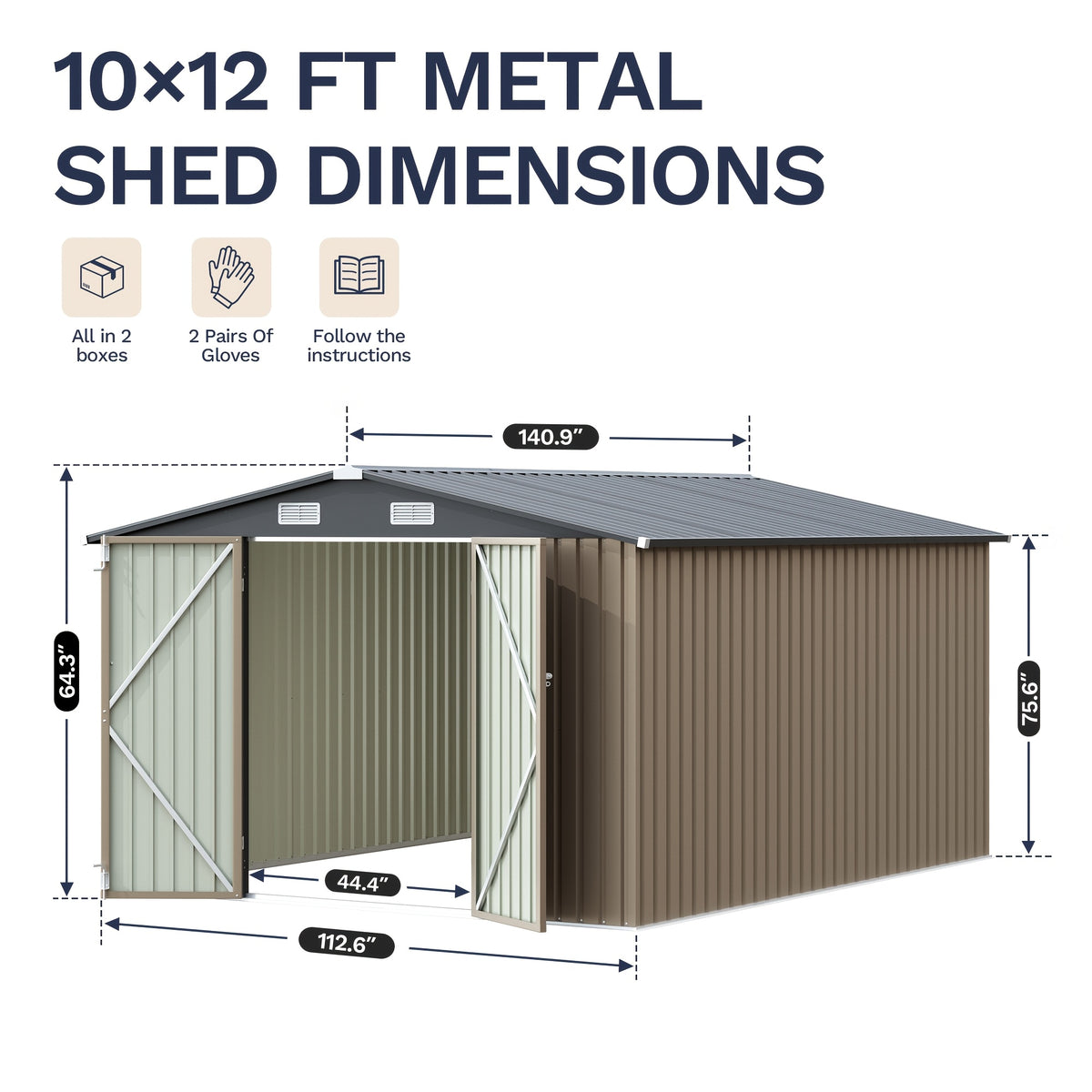 GUNJI Super Size 8 X 8 FT And 10 X 12 FT And 10 X 8 FT Outdoor Storage Shed with Double Hinged Large Door Utility Garden Shed with Lockable Door And Sloped Roof Metal Sheds Outdoor Storage for Garden, Backyard, Patio, And Yard