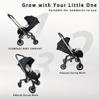 Lightweight Foldable Stroller, Dual-Directional Push with Adjustable Canopy, Metal Frame with Safety Harness, Designed for Newborns, Portable and Airplane-Friendly, Suitable for Outdoor Travel and Holiday Gifting
