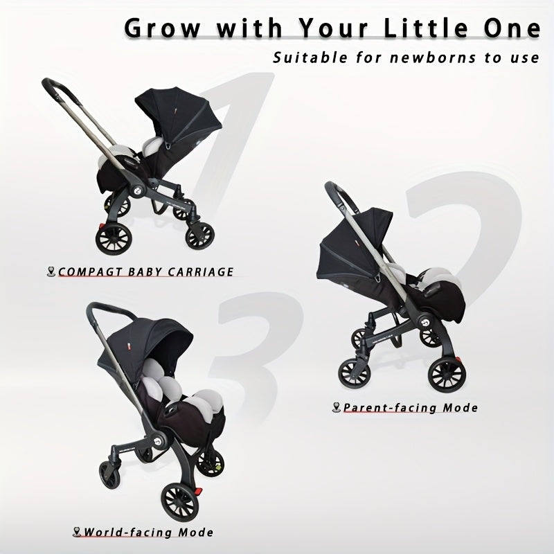 Lightweight Foldable Stroller, Dual-Directional Push with Adjustable Canopy, Metal Frame with Safety Harness, Designed for Newborns, Portable and Airplane-Friendly, Suitable for Outdoor Travel and Holiday Gifting