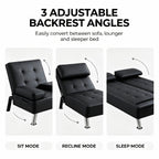 67" Convertible Futon Sofa Bed, 2 Thickness Seat Cushion, Adjustable Folding Couch with Detachable Armrest & Cup Holders, Heavy Duty 700 LBS Metal Frame, Multifunctional Sleeper Sofa for Living Room Bedroom Apartment Dorm