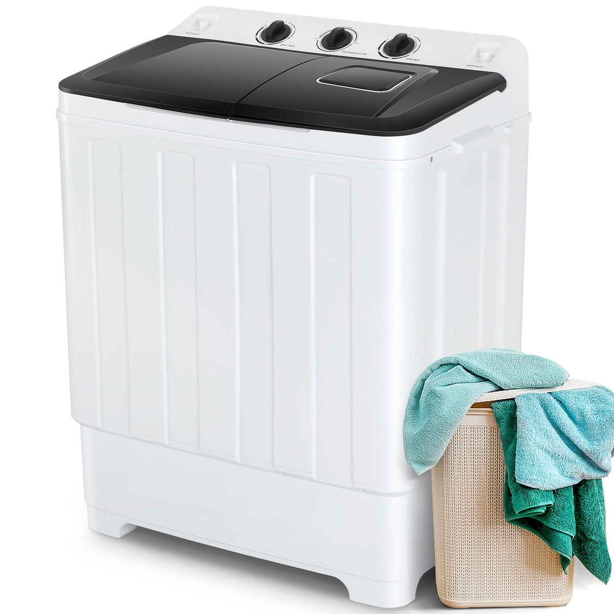 30lbs Portable Washer, Twin Tub Washer and Dryer Combo Laundry Washing Machine, Semi-Auto Washer Machine with Wash & Dehydration, 19Lbs Washer 11Lbs Spinner Laundry Appliances for Home, Apartment, Dorms, RV, Ship Cabins, Offices, Bathroom, Balcony